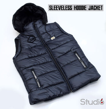 Half Sleeves Puffer Jacket-blue