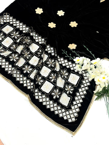 Ladies Winter Velvet Cutwork Shawl-Black