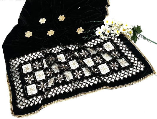 Ladies Winter Velvet Cutwork Shawl-Black