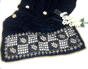 Ladies Winter Velvet Cutwork Shawl-Navy blue