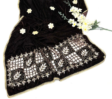 Ladies Winter Velvet Cutwork Shawl-Brown