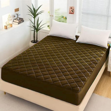 Quilted Fitted  Cover For Double bed Fitted  Protector Anti Sleep Bed Sheet  - Brown